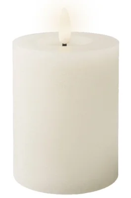 LED Kerze Rustic Weiß Stumpenkerze Flammeneffekt Echtwachs Warmweiß H 11,2cm