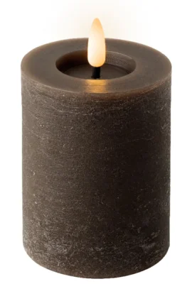 LED Kerze Rustic Braun Stumpenkerze Flammeneffekt Echtwachs Warmweiß H 11,2cm