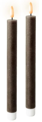 LED Stabkerze Echtwachs Taupe 2 Stück Warmweiß flackernd Timer Batterie 22cm