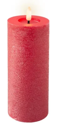 LED Kerze Rustic Rot Stumpenkerze Flammeneffekt Echtwachs Warmweiß 19 cm