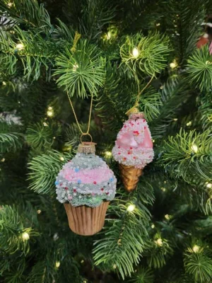 Christbaumschmuck Eis Cupcake 2 Stück Glas Eiswaffel Christbaumanhänger