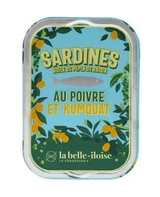 la belle-iloise Sardinen in Traubenkernöl mit Kumquat & grünem Pfeffer-Dose 115 g
