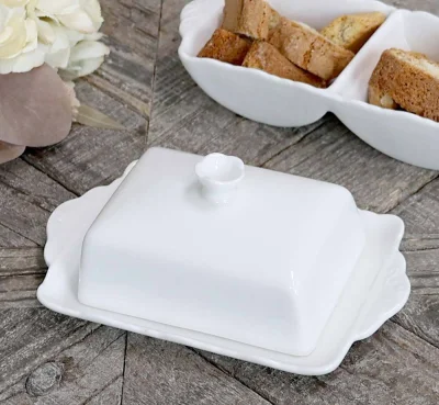Chic Antique Provence Butterdose Porzellan Weiß Vintage Stil