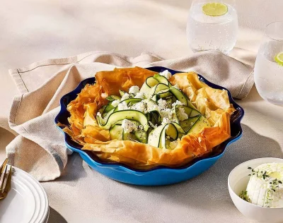 Le Creuset Pie-Form Kuchenform Steinzeug Azure Blau 23cm