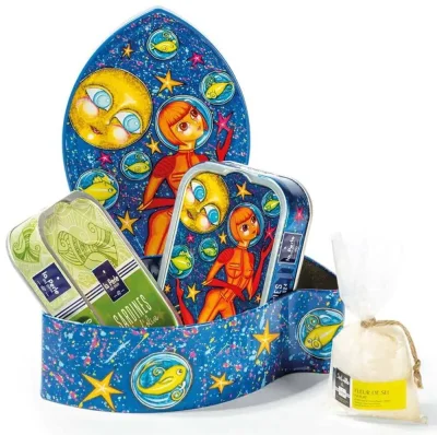 La Perle des Dieux Geschenkset Sardinen Lulu schwimmt im Weltraum Coralie Joulin