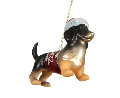 Christbaumschmuck Dackel Hund mit Weihnachtsmütze Christbaumanhänger Echt Glas