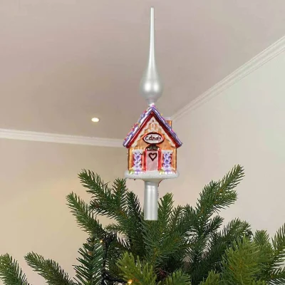 Weihnachtsbaumspitze Buntes Lebkuchenhaus Candy Glas Christbaumspitze 31cm