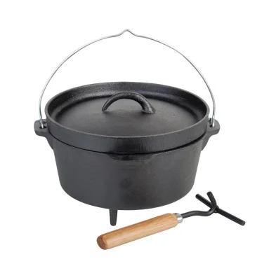 Dutch Oven Gusseisen Topf Set m. Deckelheber Feuertopf Schmortopf für Lagerfeuer