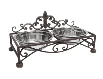 Futternapf Landhausstil Lilie Doppelnapf Hund Katze Fressnapf Hundebar Braun