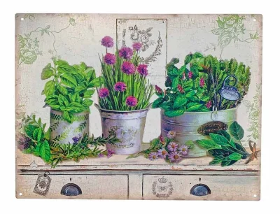 Blechschild Küchenkräuter Retro Metallschild Küche Provence Vintage Stil 33x25cm