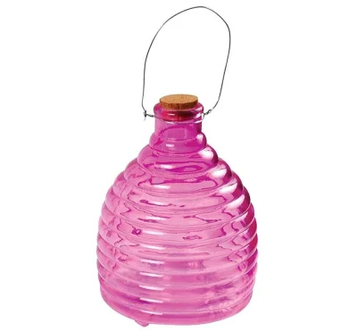 Wespenfalle Glas Groß Insektenfalle Geriffelt Pink 20cm